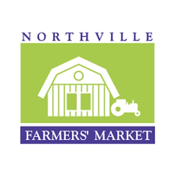 Northville Farmers' Market logo featuring a white barn and tractor on a green and purple background.