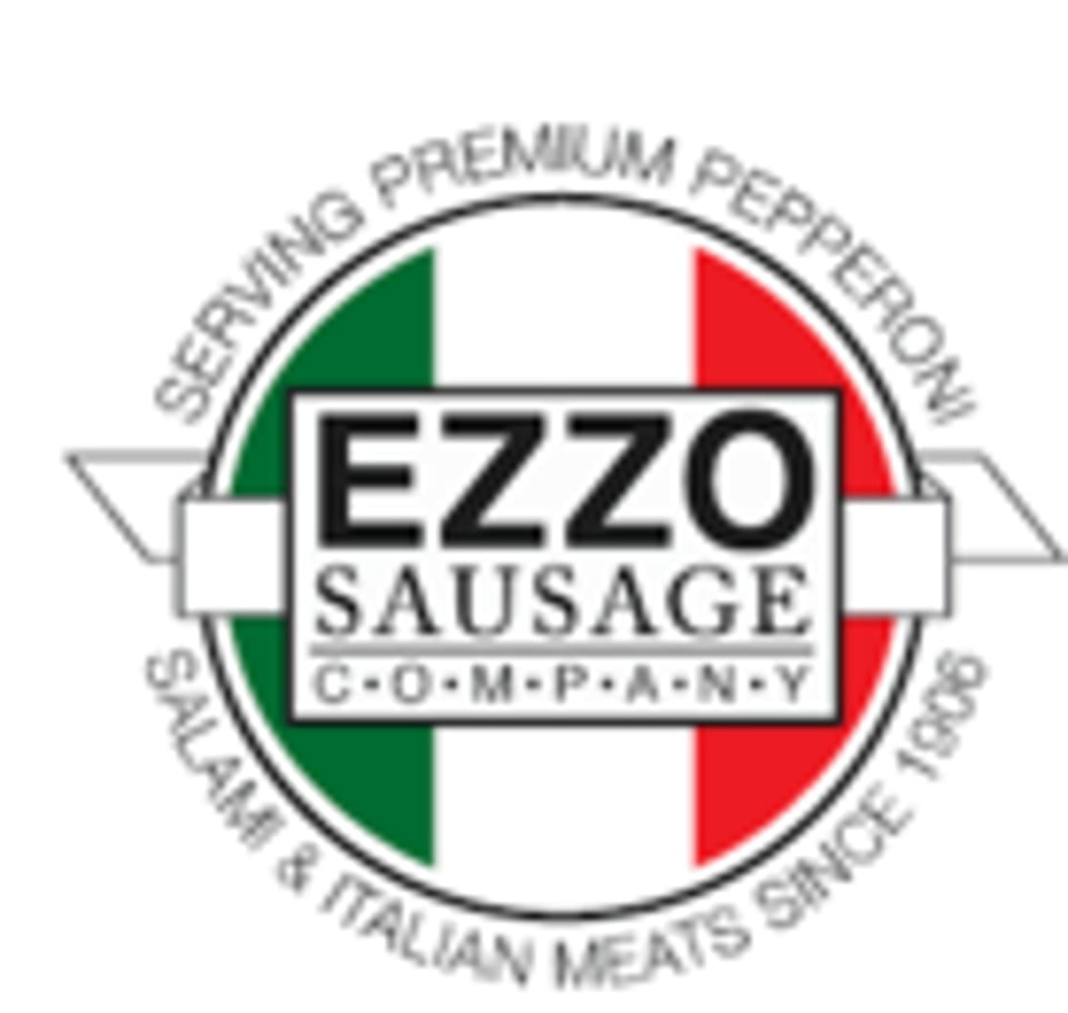 Ezzo Sausage Company logo with Italian flag colors, text, and a banner.