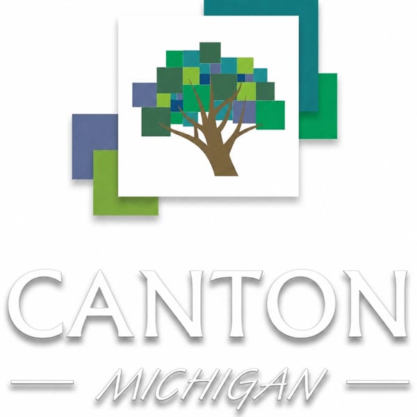 Canton, Michigan logo featuring a tree with a canopy of green and blue squares.