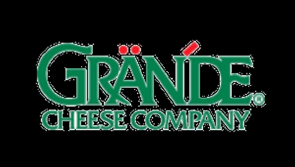 Grande Cheese Company logo with green text on a dark gray background.