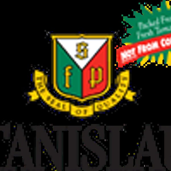 Stanislaus Food Products logo with a crest and text "Picked From Fresh Tomatoes" and "NOT FROM CONCENTRATE".