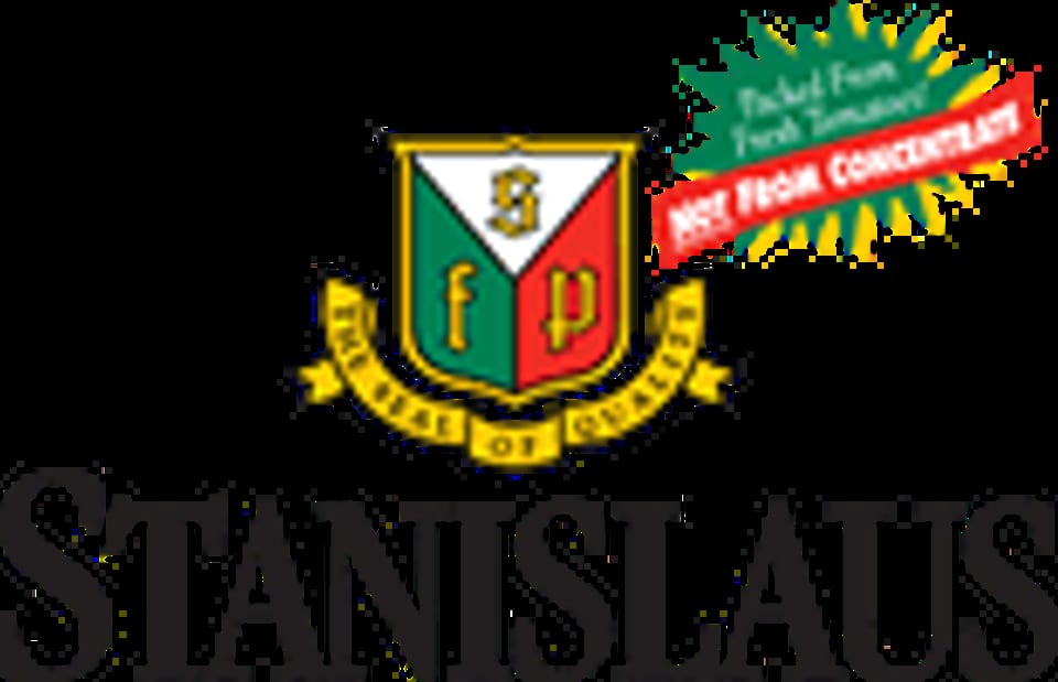 Stanislaus Food Products logo with a crest and text "Picked From Fresh Tomatoes" and "NOT FROM CONCENTRATE".