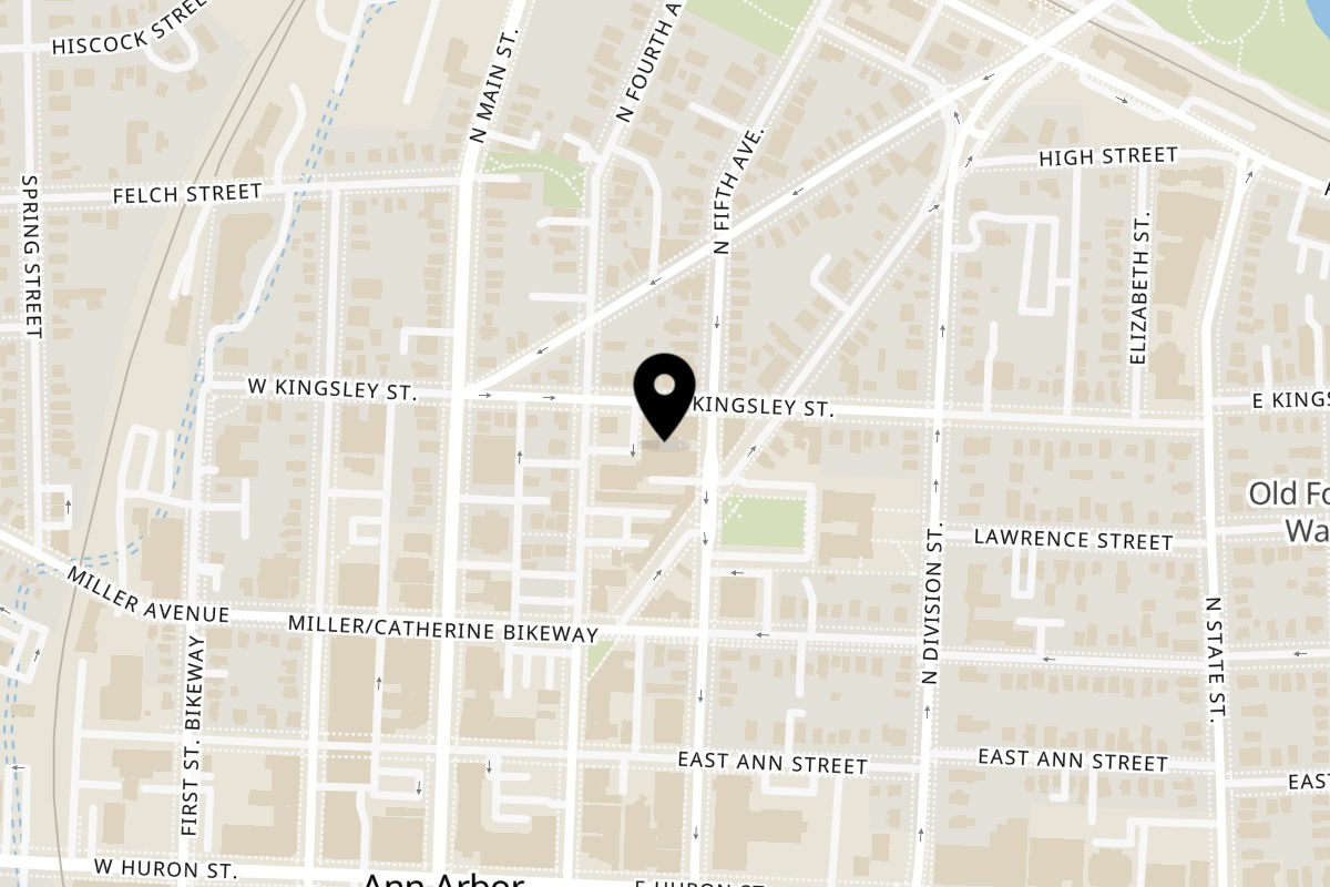 Map showing the location of PizzaPazza on 407 N 5th Ave in Ann Arbor